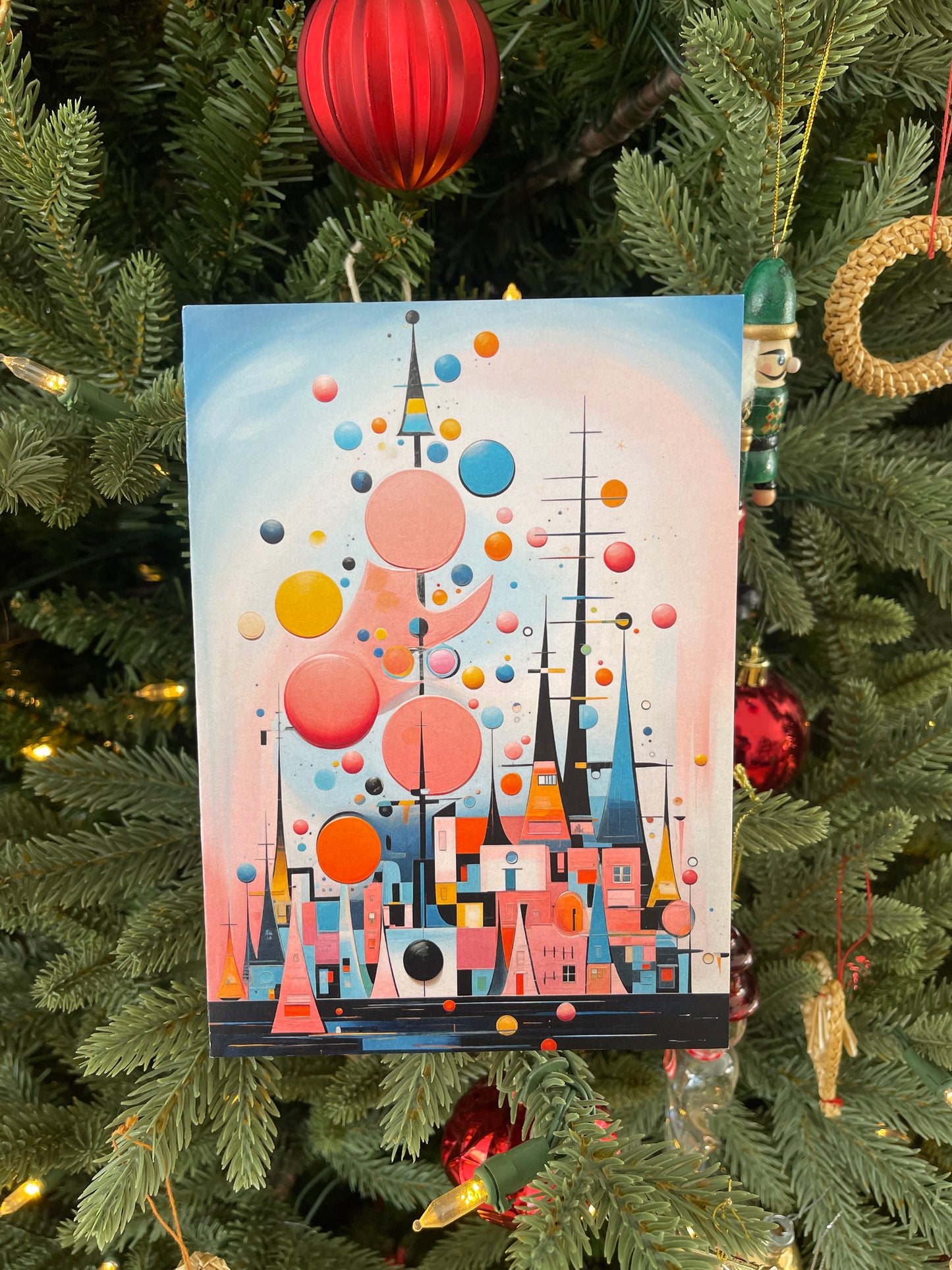 Abstract Pink Christmas City Scene