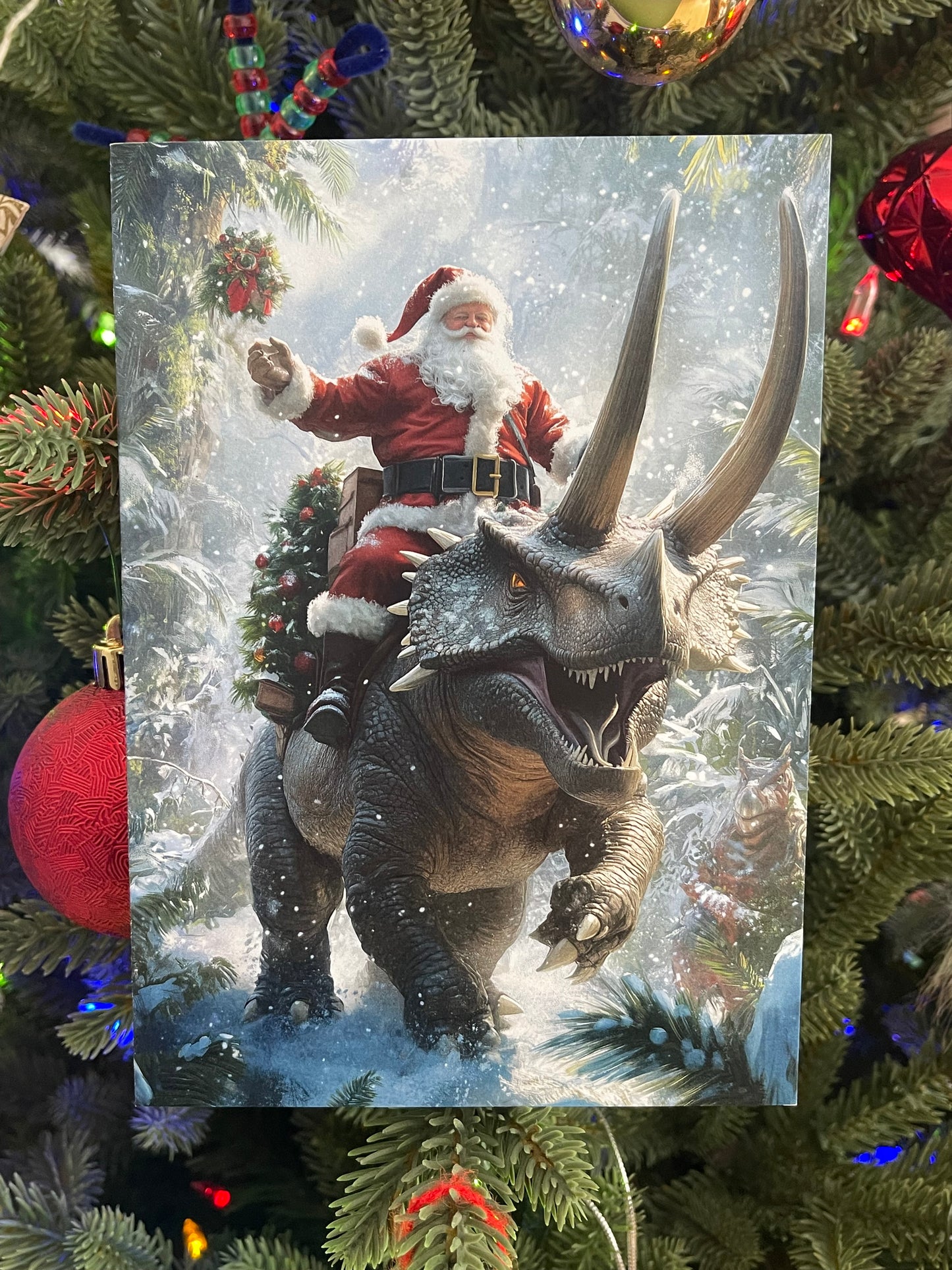 Santa Riding a triceratops