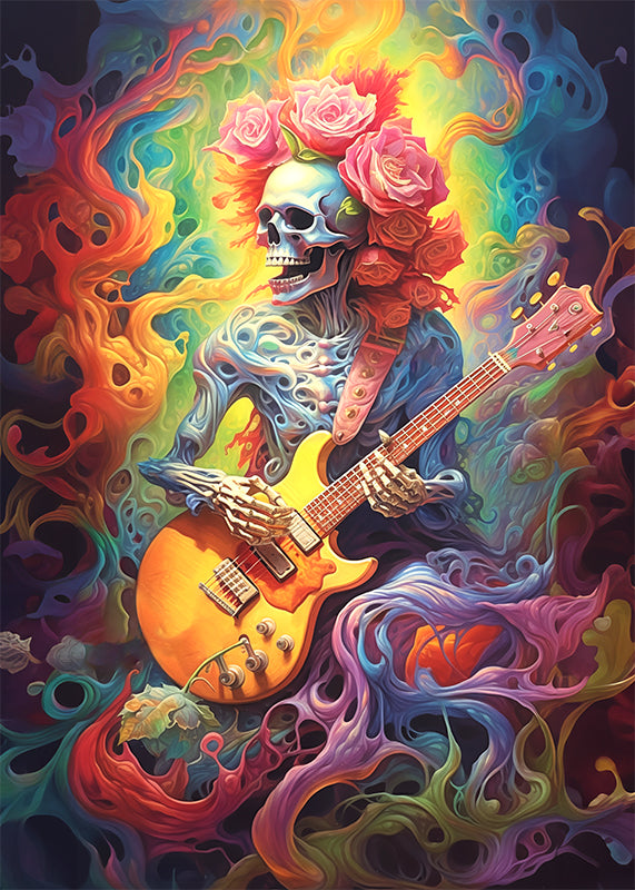 Psychedelic Skeleton Playing Guitar