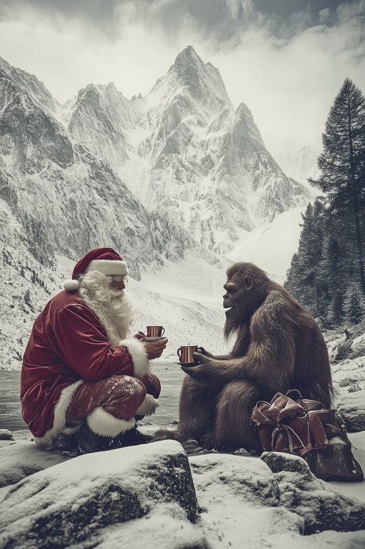 Santa and a Yeti Having a Tea