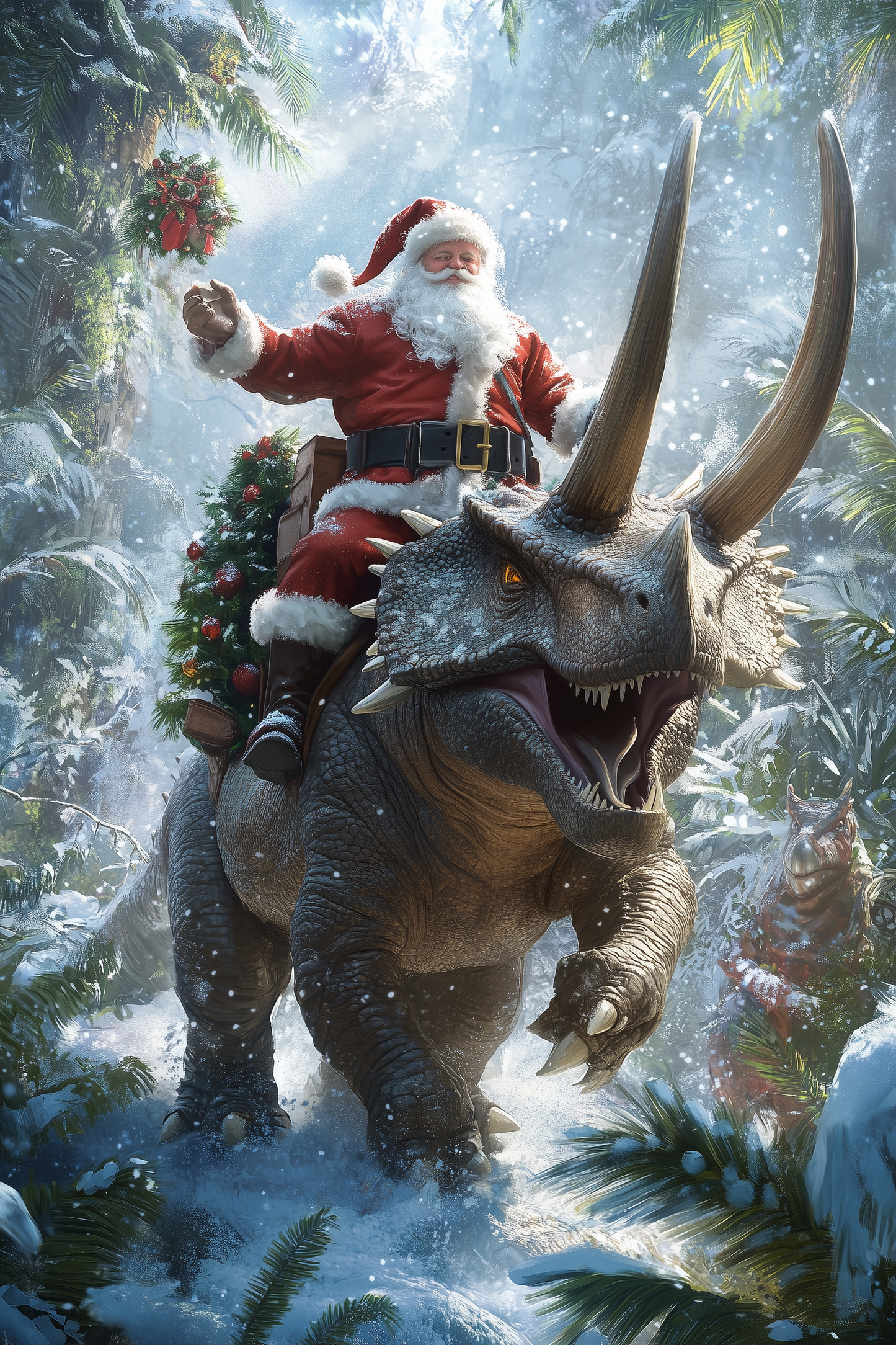 Santa Riding a triceratops