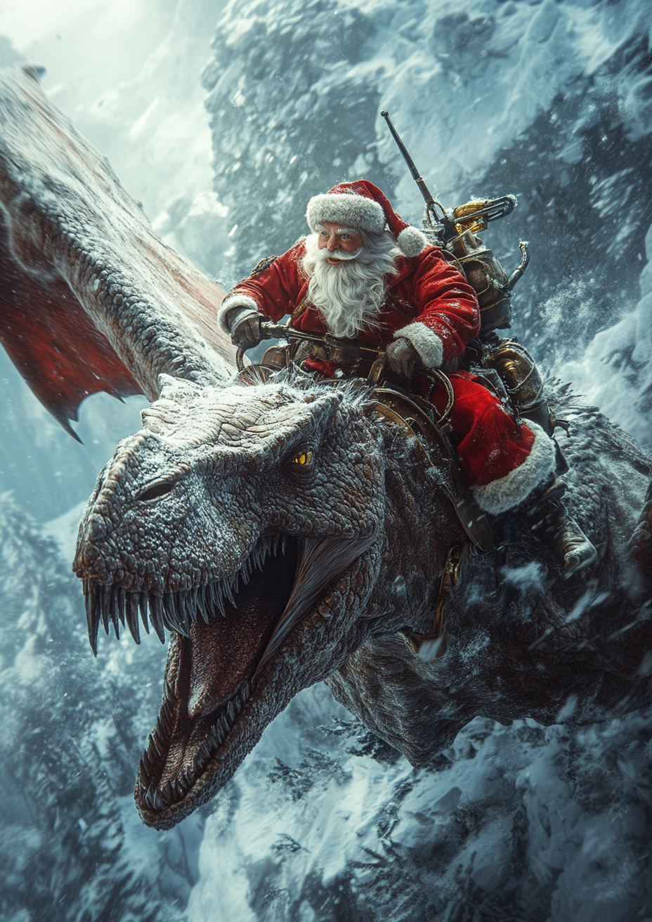 Santa Riding a Pterodactyl