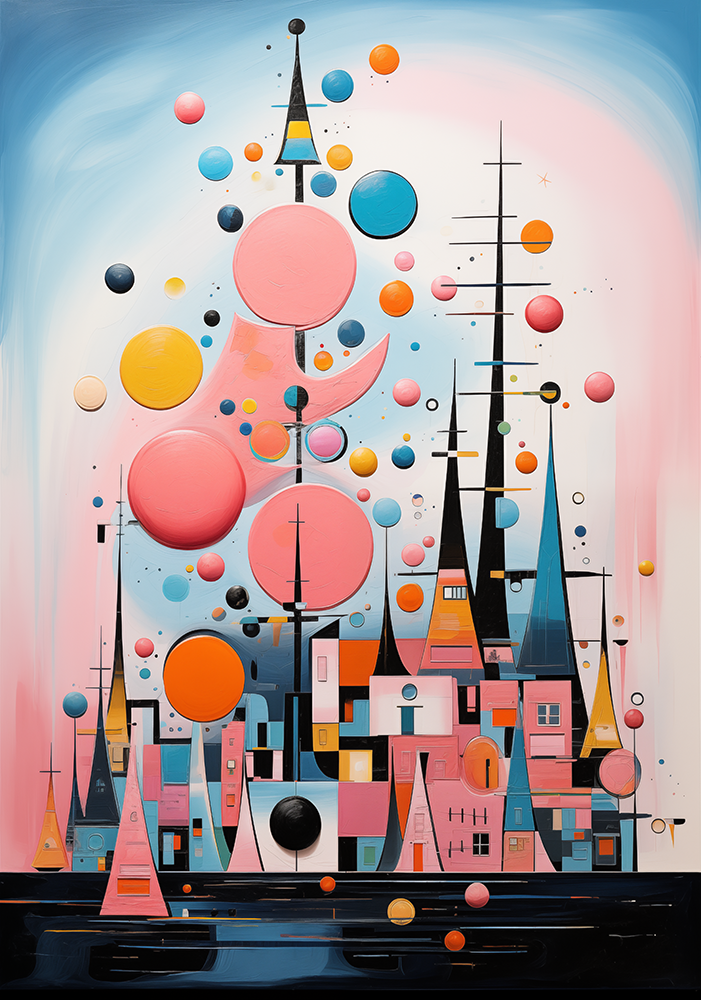 Abstract Pink Christmas City Scene